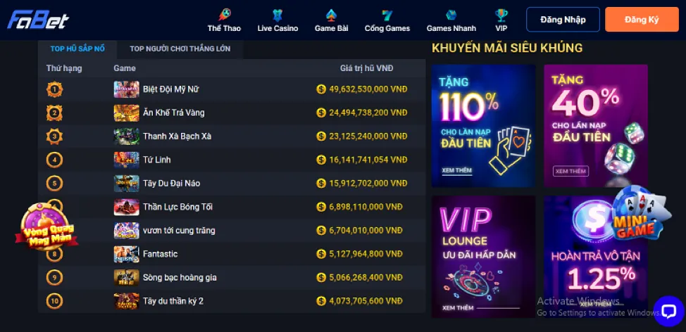 Các trò chơi cá cược tại Win VN
